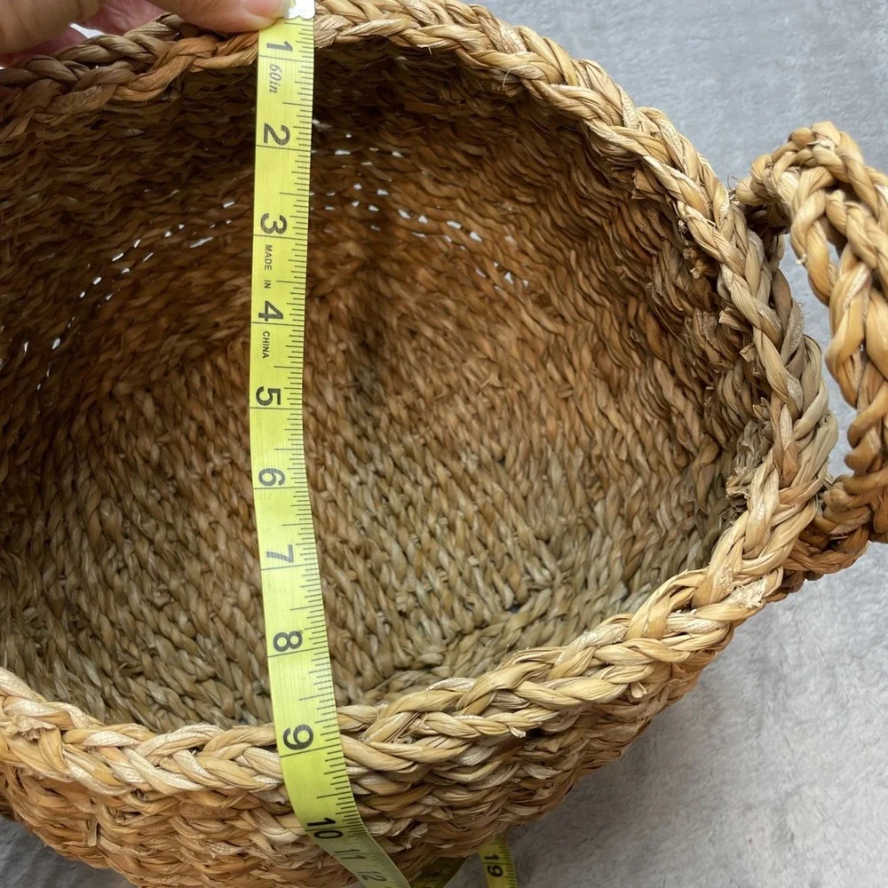 Woven Round Seagrass Belly Basket Wicker Home Storage Handled Beehive Bowl Boho